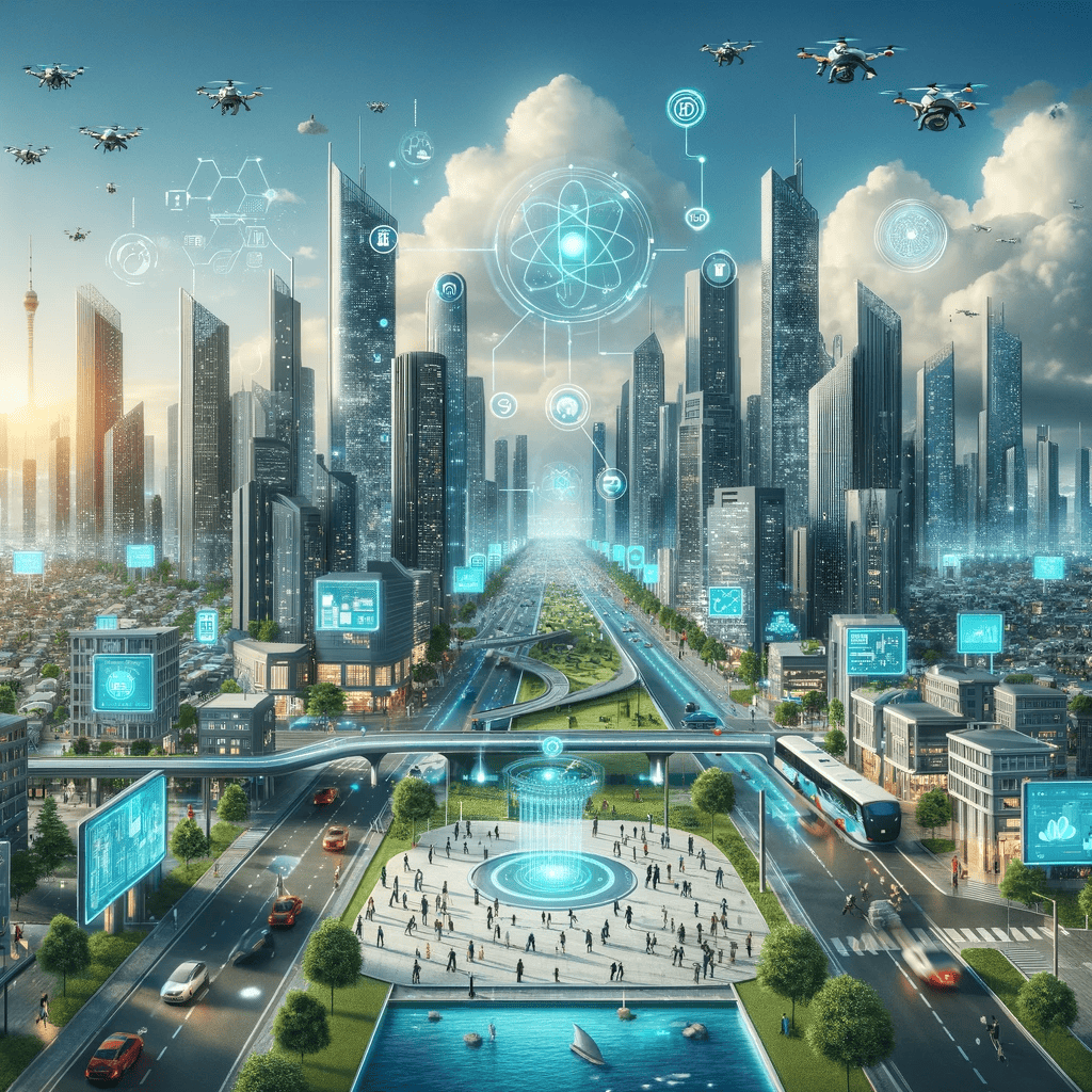 Smart Cities IoT, Sustainable Development, Urban Technology, Smart Infrastructure Futuristic urban landscape